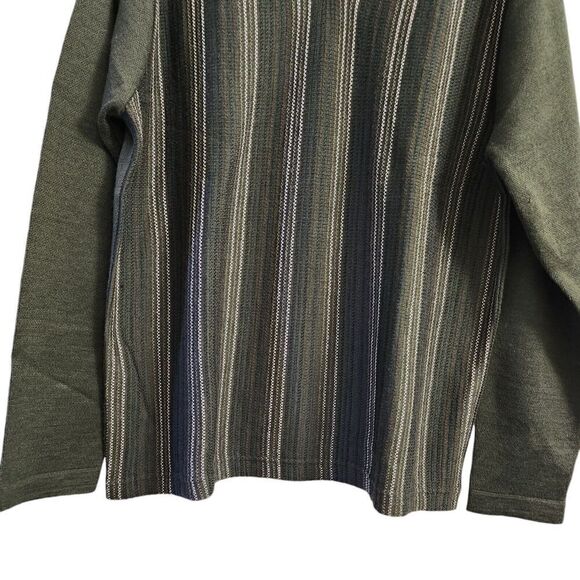 Florence Tricot Sweater Mens Medium Green Striped V-Neck Wool‎ Knit Pullover - Picture 4 of 8